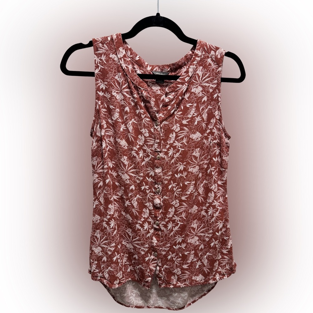 Eddie Bauer Shirt Womens Size S Brown Rivierah Tank Top Palm Print Blouse - Picture 3 of 7